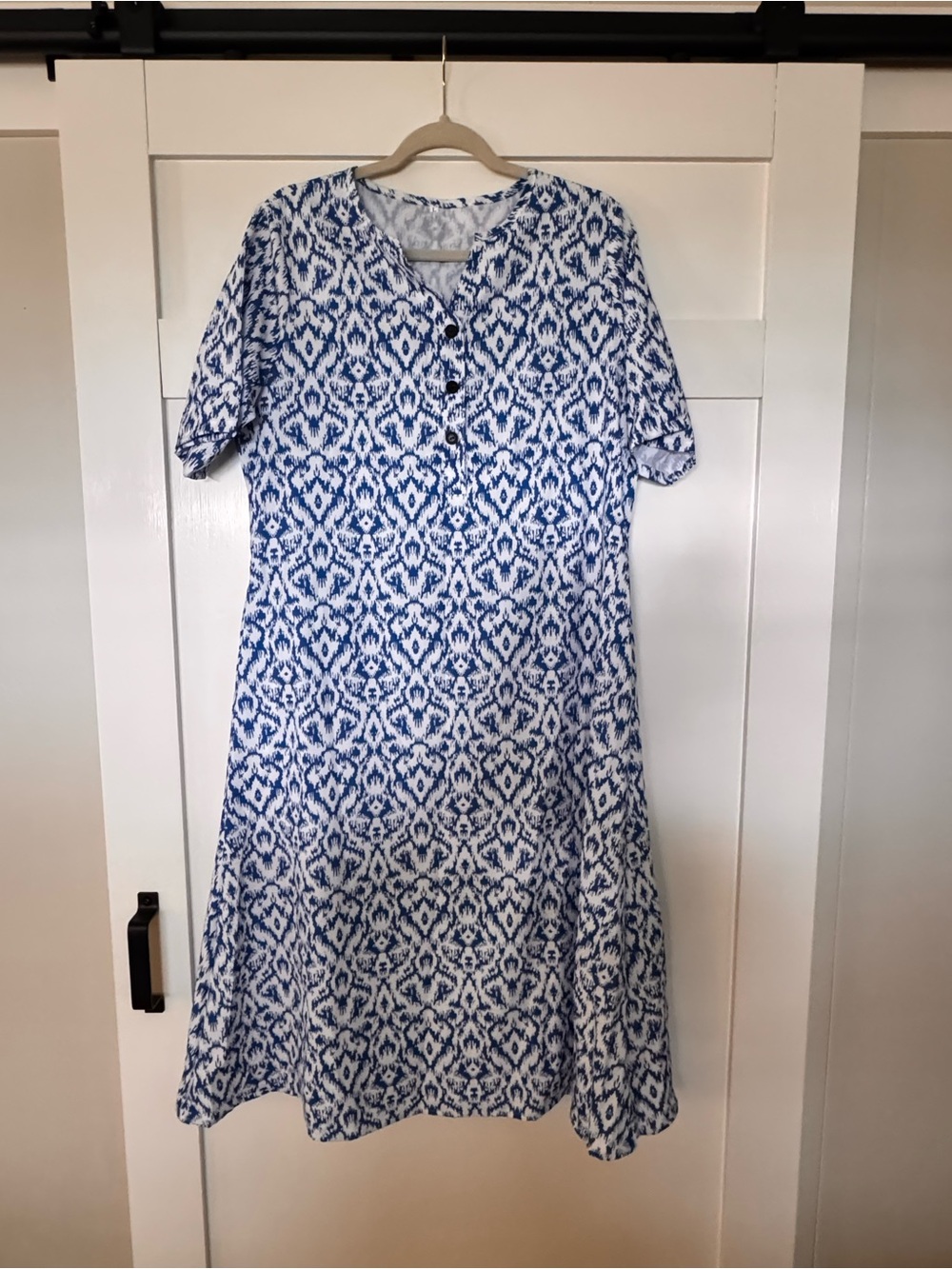 Amazon Blue and White Ikat Midi Dress